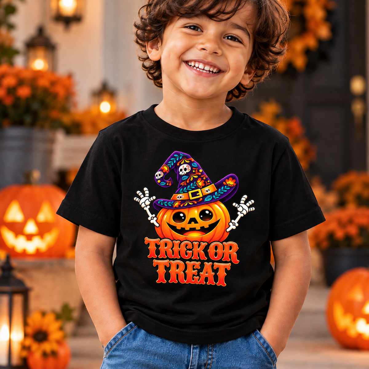 Trick or Treat – Kids’ Halloween Pumpkin T-Shirt | Moosaru