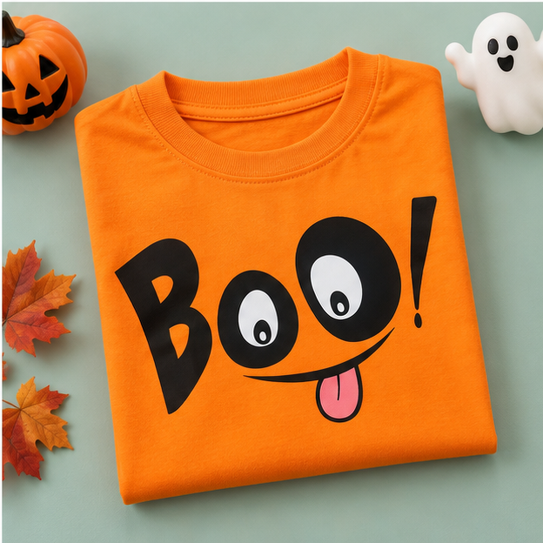 BOO! – Kids’ Halloween Graphic T-Shirt | Moosaru