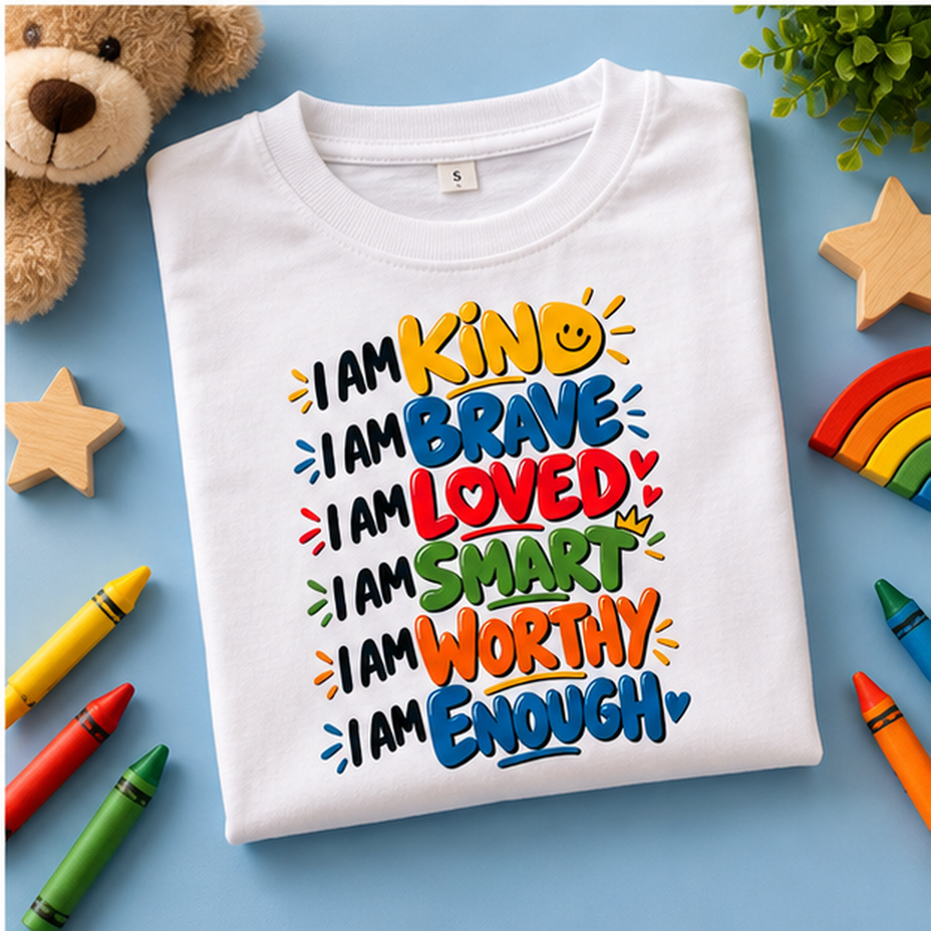 I Am Kind – Kids’ Positive Affirmations T-Shirt | Moosaru