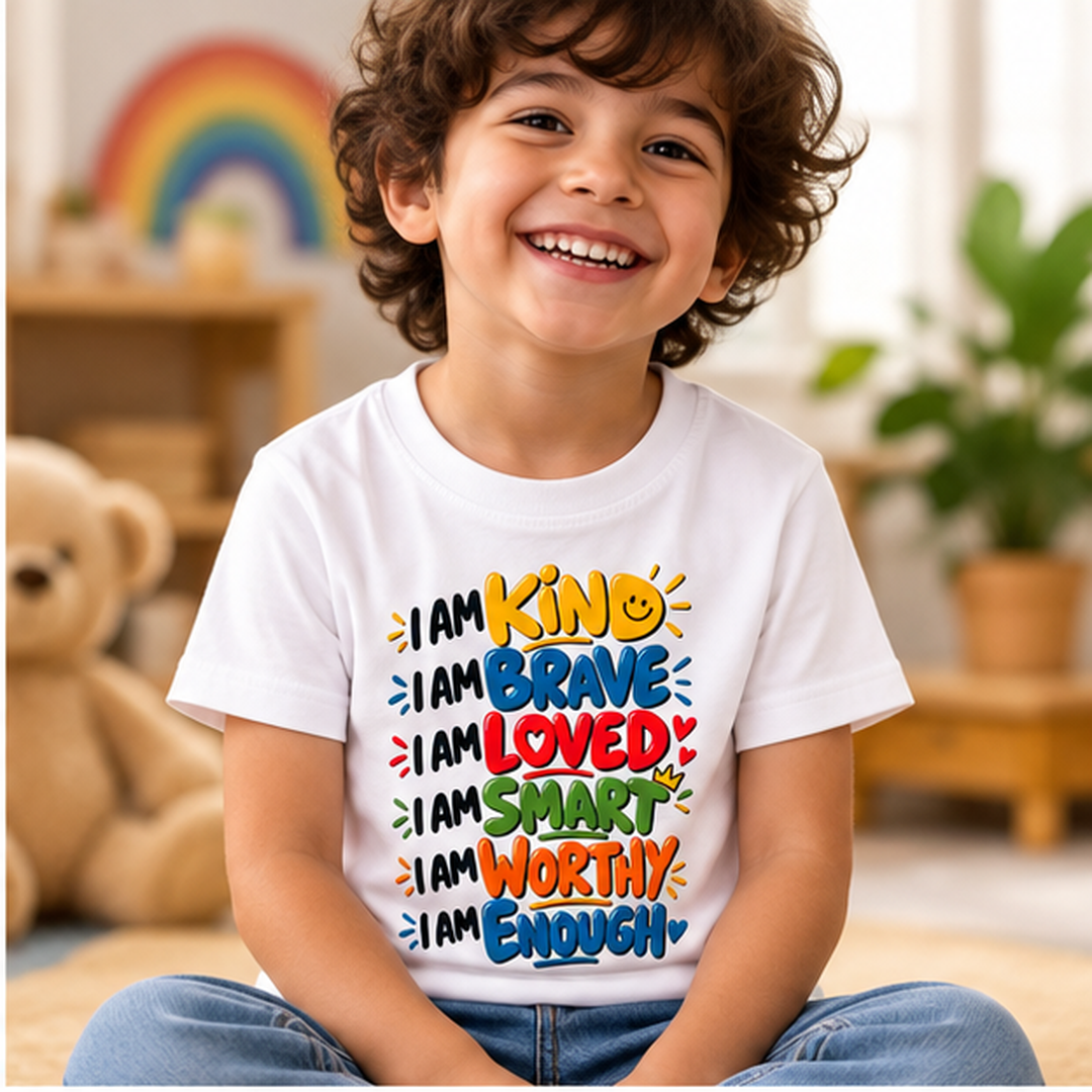 I Am Kind – Kids’ Positive Affirmations T-Shirt | Moosaru