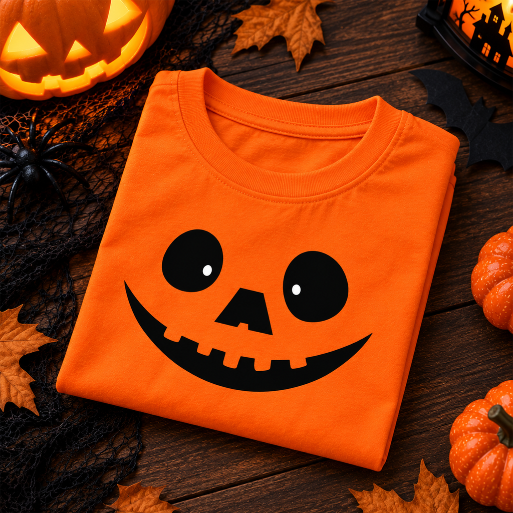 Smiling Pumpkin – Kids’ Halloween T-Shirt | Moosaru